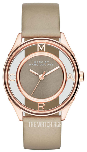 Buy Shop Marc Jacobs Tether Grey Dial Grey Leather Strap Watch for Women - MBM1375 USA Online