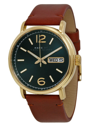Buy Shop Marc Jacobs Fergus Green Dial Brown Leather Strap Watch for Men - MBM5077 USA Online