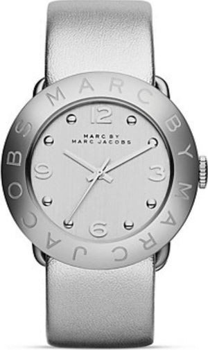 Buy Shop Marc Jacobs Amy Silver Dial Silver Leather Strap Watch for Women - MBM8626 USA Online
