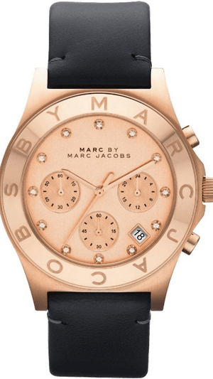 Buy Shop Marc Jacobs Blade Chronograph Rose Gold Dial Black Leather Strap Watch for Women - MBM1188 USA Online
