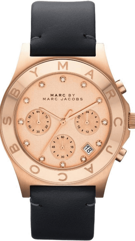 Buy Shop Marc Jacobs Blade Chronograph Rose Gold Dial Black Leather Strap Watch for Women - MBM1188 USA Online