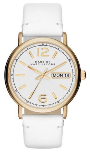 Buy Shop Marc Jacobs Fergus White Dial White Leather Strap Watch for Women - MBM8653 USA Online