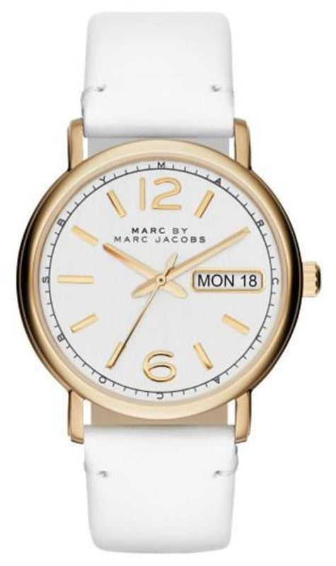 Buy Shop Marc Jacobs Fergus White Dial White Leather Strap Watch for Women - MBM8653 USA Online