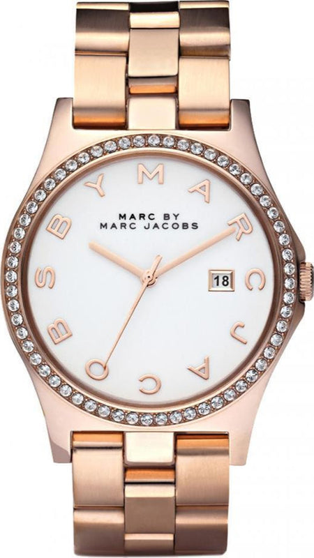 Buy Shop Marc Jacobs Henry Diamonds White Dial Rose Gold Steel Strap Watch for Women - MBM3079 USA Online