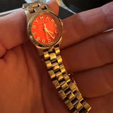 Buy Shop Marc Jacobs Henry Dinky Red Dial Gold Steel Strap Watch for Women - MBM3202 USA Online