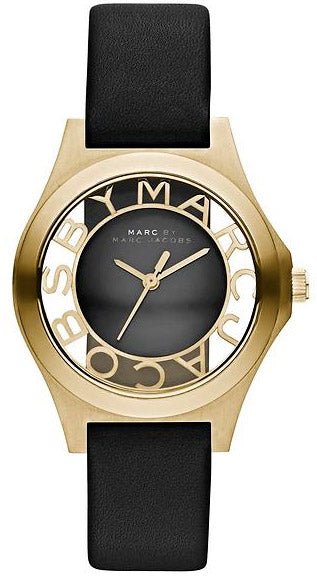 Buy Shop Marc Jacobs Henry Skeleton Black Dial Black Leather Strap Watch for Women - MBM1340 USA Online