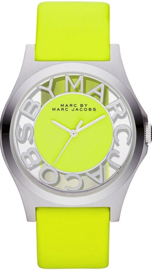 Buy Shop Marc Jacobs Henry Skeleton Neon Yellow Dial Yellow Leather Strap Watch for Women - MBM1242 USA Online