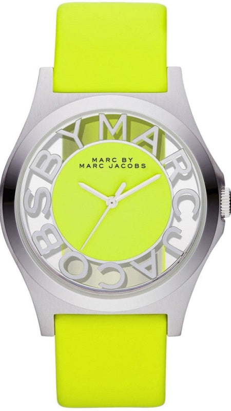 Buy Shop Marc Jacobs Henry Skeleton Neon Yellow Dial Yellow Leather Strap Watch for Women - MBM1242 USA Online