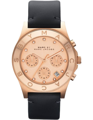 Marc Jacobs Blade Rose Gold Dial Black Leather Strap Watch for Women - MBM1188