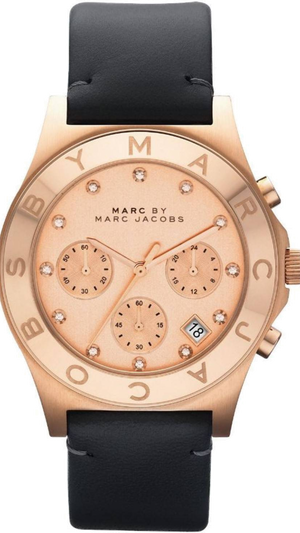 Buy Shop Marc Jacobs Blade Chronograph Rose Gold Dial Black Leather Strap Watch for Women - MBM1188 USA Online