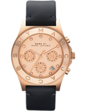 Marc Jacobs Blade Rose Gold Dial Black Leather Strap Watch for Women - MBM1188