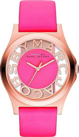 Buy Shop Marc Jacobs Henry Skeleton Pink Dial Pink Leather Strap Watch for Women - MBM1243 USA Online