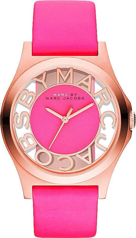 Buy Shop Marc Jacobs Henry Skeleton Pink Dial Pink Leather Strap Watch for Women - MBM1243 USA Online