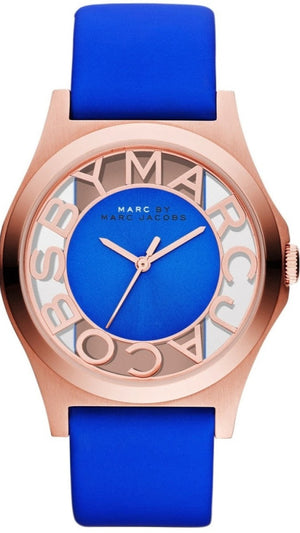 Buy Shop Marc Jacobs Henry Skeleton Blue Dial Blue Leather Strap Watch for Women - MBM1244 USA Online