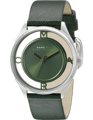 Buy Shop Marc Jacobs Tether Transparent Green Dial Green Leather Strap Watch for Women - MBM1378 USA Online