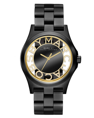 Buy Shop Marc Jacobs Henry Transparent Black Dial Black Steel Strap Watch for Women - MBM3255 USA Online