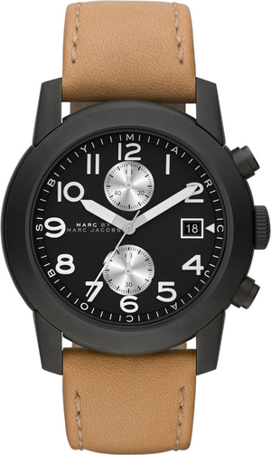 Marc Jacobs Larry Black Dial Tan Leather Strap Watch for Men - MBM5053