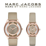 Buy Shop Marc Jacobs Tether Grey Dial Grey Leather Strap Watch for Women - MBM1375 USA Online