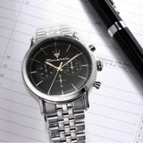 Buy Shop Maserati Epoca Chronograph Black Dial Silver Steel Strap Watch For Men - R8873618017 USA Online