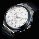 Buy Shop Maserati Triconic Chronograph White Dial Blue Leather Strap Watch For Men - R8871639001 USA Online
