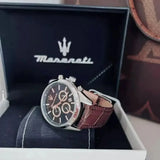 Buy Shop Maserati Attraction Limited Edition Chronograph Blue Dial Brown Leather Strap Watch for Men - R8851151003 USA Online