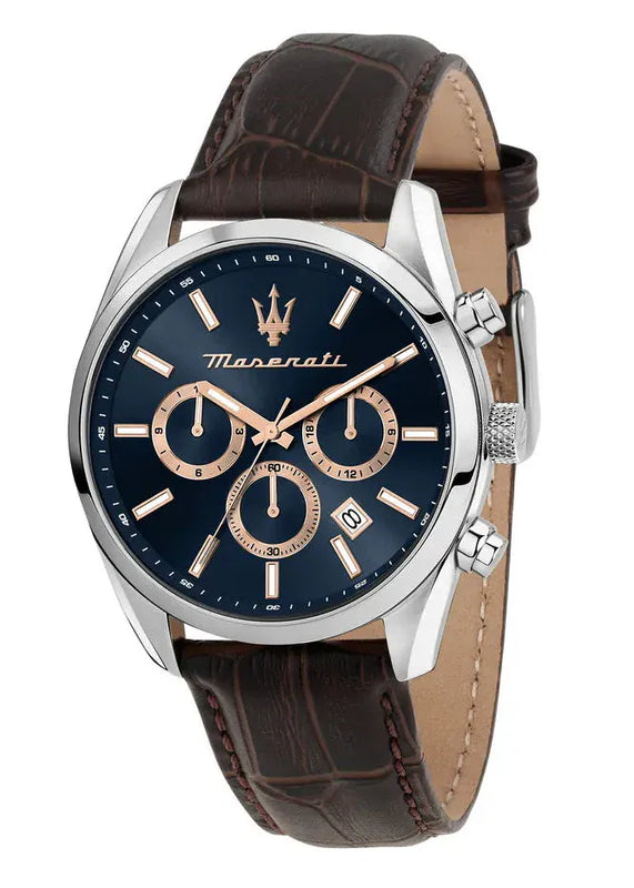 Buy Shop Maserati Attraction Limited Edition Chronograph Blue Dial Brown Leather Strap Watch for Men - R8851151003 USA Online