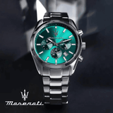 Buy Shop Maserati Attrazione Chronograph Green Dial Silver Steel Strap Watch for Men - R8853151011 USA Online