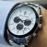 Buy Shop Maserati Attrazione Chronograph White Dial Silver Steel Strap Watch for Men - R8853151004 USA Online