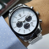 Buy Shop Maserati Attrazione Chronograph White Dial Silver Steel Strap Watch for Men - R8853151004 USA Online
