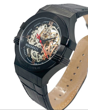 Buy Shop Maserati Automatic Skeleton Black Dial Black Leather Strap Watch For Men - R8821108021 USA Online