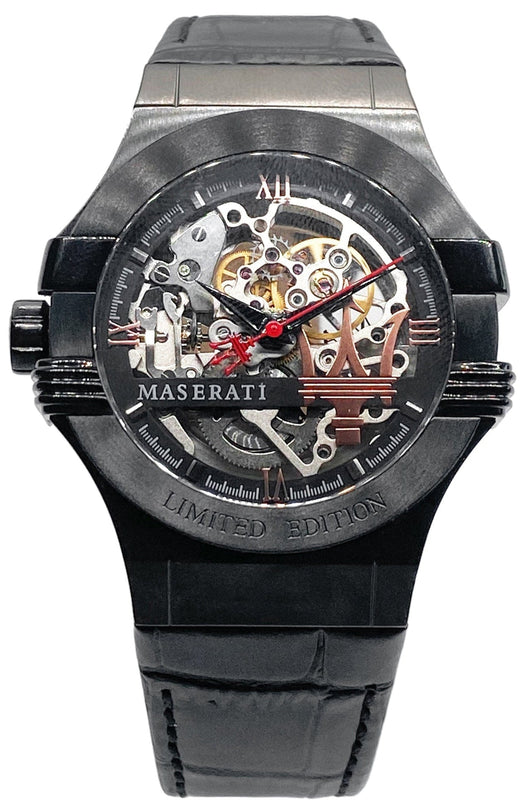 Buy Shop Maserati Automatic Skeleton Black Dial Black Leather Strap Watch For Men - R8821108021 USA Online