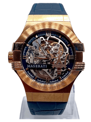 Buy Shop Maserati Automatic Skeleton Dial Rose Gold Blue Leather Strap Watch For Men - R8821108022 USA Online