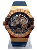 Maserati Automatic Skeleton Dial Rose Gold Blue Leather Strap Watch For Men - R8821108022