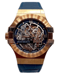 Maserati Automatic Skeleton Dial Rose Gold Blue Leather Strap Watch For Men - R8821108022