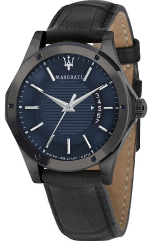 Buy Shop Maserati Circuito Blue Dial Black Leather Strap Watch For Men - R8851127002 USA Online
