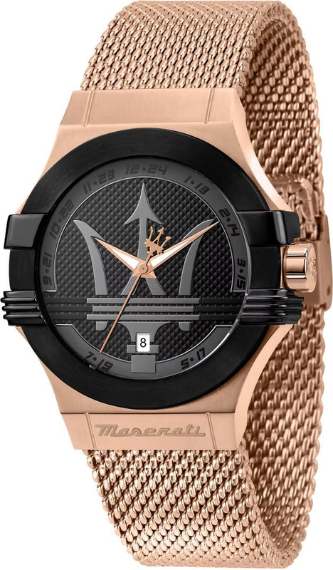 Buy Shop Maserati Potenza Classic Black Dial Rose Gold Mesh Bracelet Watch For Men - R8853108009 USA Online