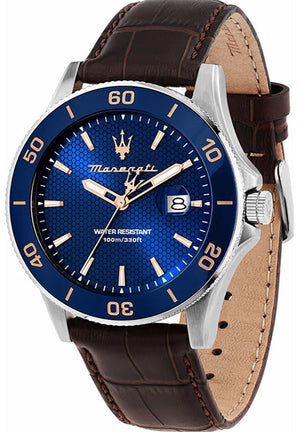 Buy Shop Maserati Competizione Analog Blue Dial Brown Leather Strap Watch for Men - R8851100004 USA Online