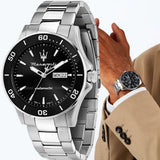 Buy Shop Maserati Competizione Automatic Black Dial Silver Steel Strap Watch For Men - R8823100002 USA Online
