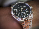 Buy Shop Maserati Competizione Chronograph Black Dial Silver Steel Strap Watch For Men - R8853100012 USA Online