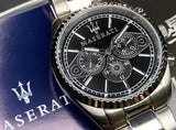 Buy Shop Maserati Competizione Chronograph Black Dial Silver Steel Strap Watch For Men - R8853100014 USA Online