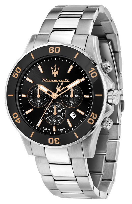 Buy Shop Maserati Competizione Chronograph Black Dial Silver Steel Strap Watch For Men - R8873600003 USA Online