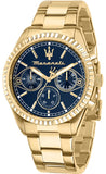 Buy Shop Maserati Competizione Chronograph Blue Dial Gold Steel Strap Watch For Men - R8853100026 USA Online