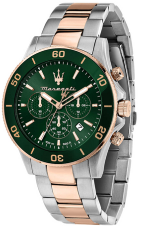 Buy Shop Maserati Competizione Chronograph Green Dial Two Tone Steel Strap Watch For Men - R8873600004 USA Online