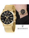Buy Shop Maserati Epoca 42mm Black Dial Gold Mesh Bracelet Watch For Men - R8873618007 USA Online