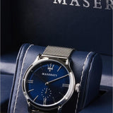 Buy Shop Maserati Epoca Blue Dial Silver Mesh Bracelet Watch For Men - R8853118006 USA Online