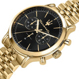 Buy Shop Maserati Epoca Chronograph Black Dial Gold Steel Strap Watch For Men - R8873618023 USA Online