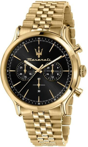 Buy Shop Maserati Epoca Chronograph Black Dial Gold Steel Strap Watch For Men - R8873618023 USA Online