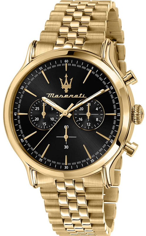 Buy Shop Maserati Epoca Chronograph Black Dial Gold Steel Strap Watch For Men - R8873618023 USA Online