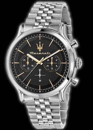 Buy Shop Maserati Epoca Chronograph Black Dial Silver Steel Strap Watch For Men - R8873618017 USA Online