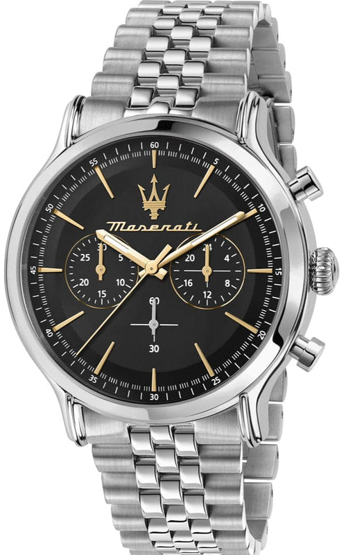 Buy Shop Maserati Epoca Chronograph Black Dial Silver Steel Strap Watch For Men - R8873618017 USA Online